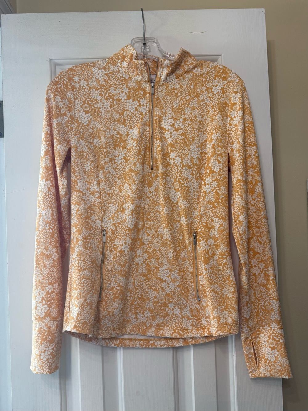 Laura Ashley Golf Tennis 1/4 Zip Yellow Floral Stretch Jacket Small - Picture 3 of 14